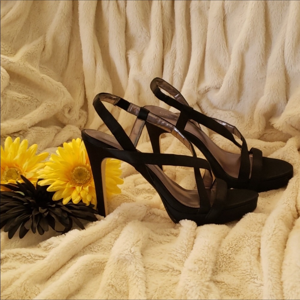 Calvin Klein Satin Strappy Heels Black Size 8